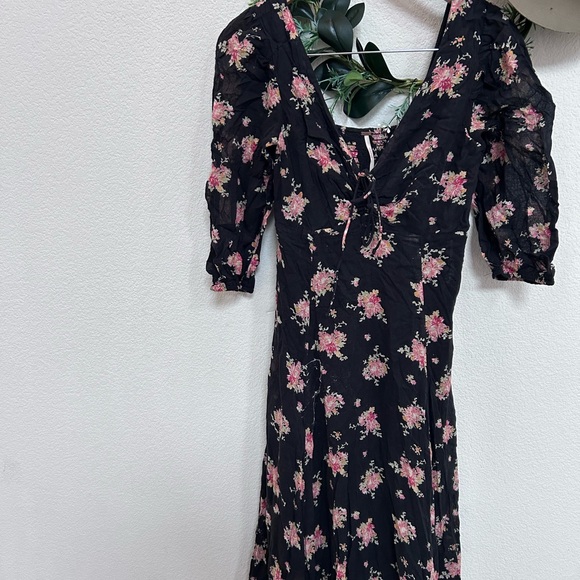 Free People Women's size 0 Black Sea Glass Floral Maxi Dress Lined Boho Flowy - Picture 2 of 16